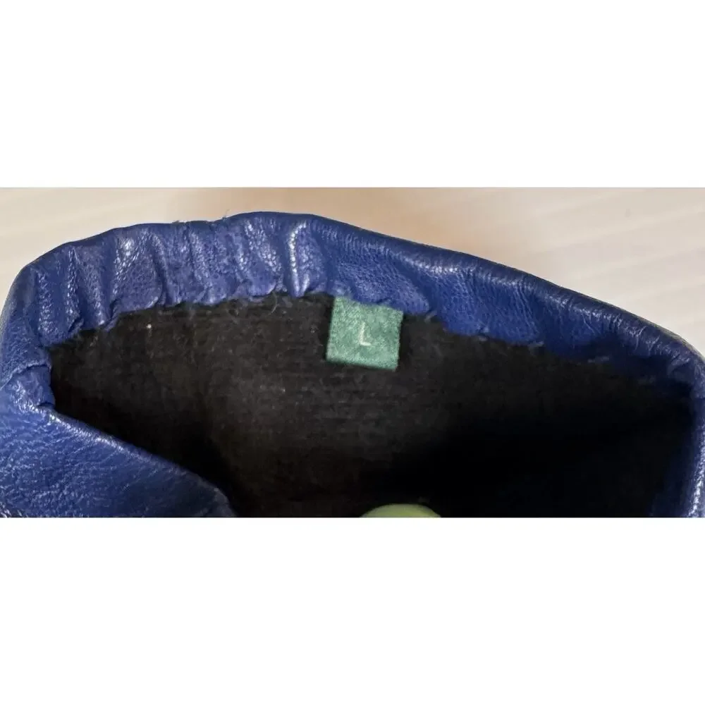 Lauren Ralph Lauren Blue Leather Gloves Womens L Gold Crest Buttons Lined